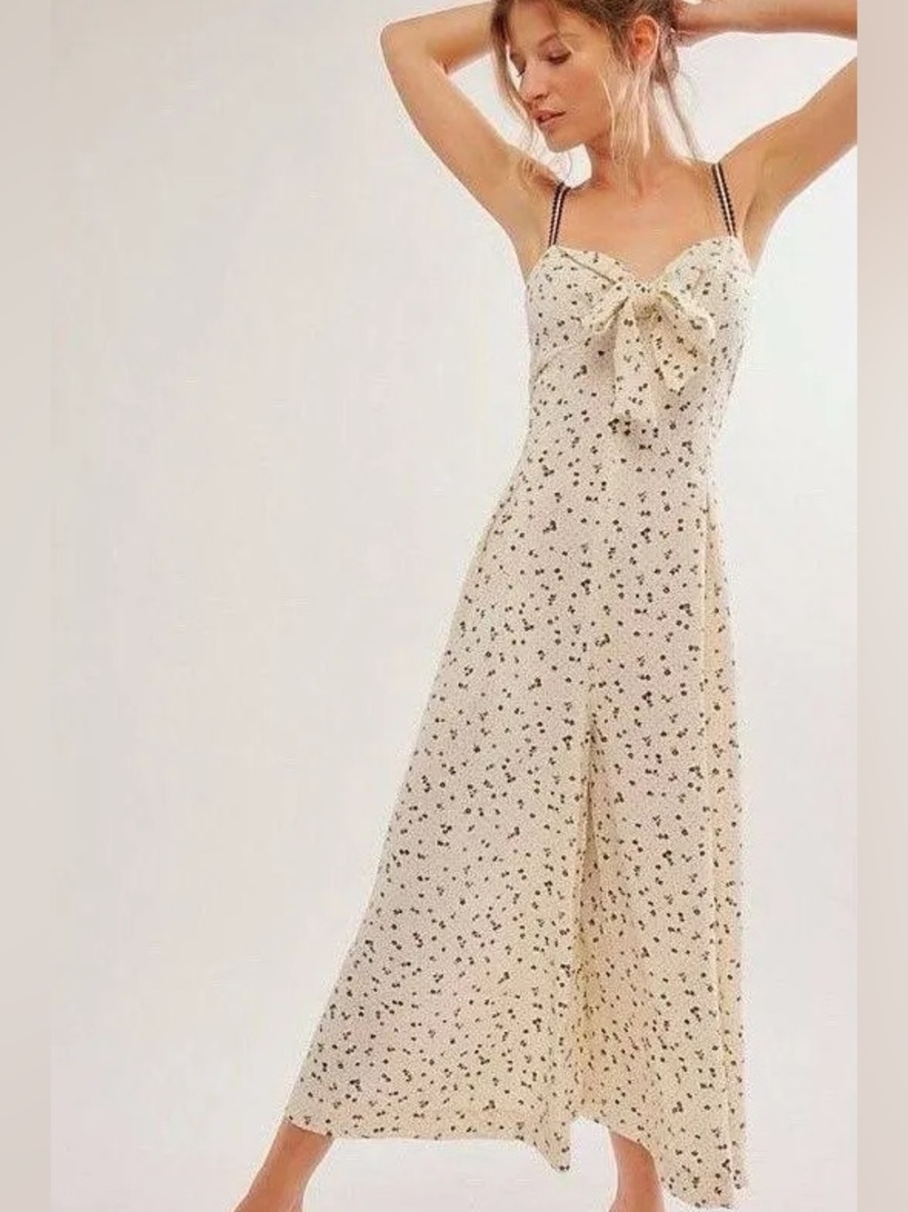 Free People Cream Floral Print Tie-Front Jumpsuit